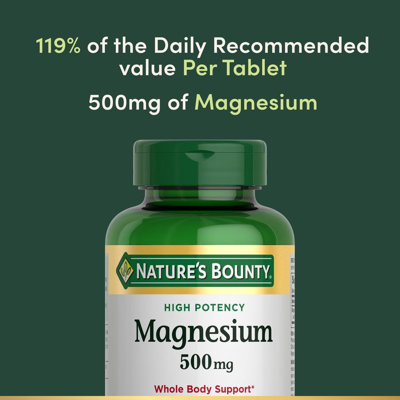 Nature's Bounty Magnesium Supplements 500mg Tablets, Support Bone & Muscle
