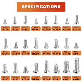 Zmbroll 1200Pcs Phillips Pan Head Small Machine Scews,Tiny Screw,Small Bolts Pan Head Screw,Mini Screw Assortment Kit for Eyeglasses,Watches,Clocks,Mobile Phone