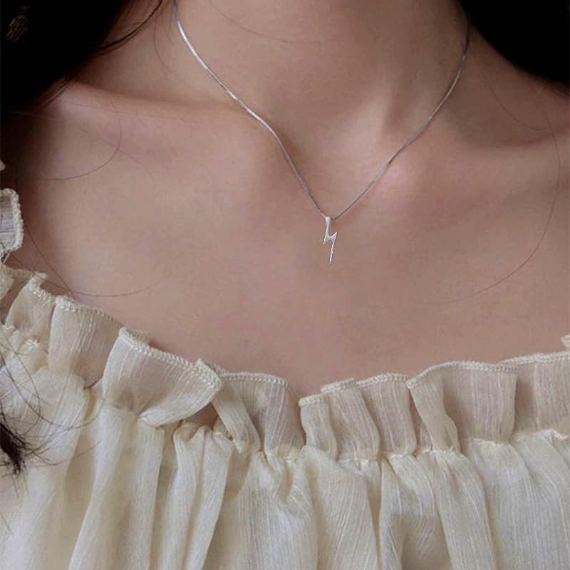 Birthday Christmas Gifts for Women Friends Lightning Bolt Necklace silver