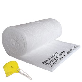 Ceramic Fiber Insulation - 1" Thick x 24" x 75" - 8# Density 2400F - Fireproof Blanket for Forge Furnace Stove Pizza Oven Kiln Chimney Boiler Fireplace, Dishwasher Insulation