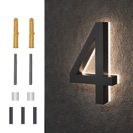 MIDIT 6 Inch Backlit LED House Numbers, Waterproof Stainless Steel, High Transparency Acrylic, LED Illuminated Home Address Number, Lighted House Numbers, Modern Address Numbers, 6 Inch Number 4