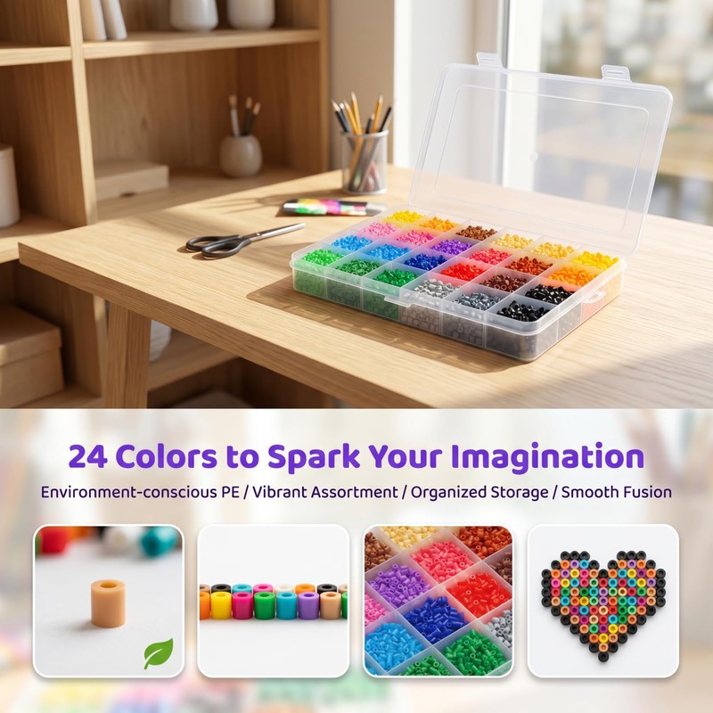MUNUOSIKEJI 2.6mm Mini Fuse Beads Set, 24 Colours, 12,000 Pcs,