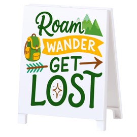 Funny Camper Decor Camping Decorative Sign Camper Desk Sign for Home Farmhouse Family Summer Decorations Gifts for RVers Friends Roam Wander Get Lost Happy Birthday Gift White Elephant Gifts