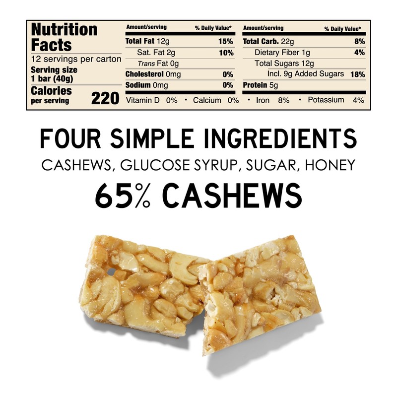 South 40 Snacks Crunchy Cashew Bar, Just 4 Ingredients, Touch