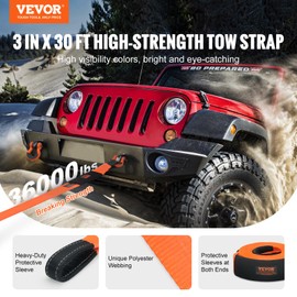 VEVOR Heavy Duty Tow Strap Recovery Kit 3" x 30 ft (MBS-36,000 lbs) Tree Saver Winch Strap, Triple Reinforced Loop & Protective Sleeves & Storage Bag, 3/4" D-Ring Shackles, for Truck Jeep SUV ATV