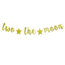 Two the Moon Banner- Letrero de fiesta a la luna, suministros para fiesta de cumpleaños para bebé, 2º cumpleaños, espacio exterior para decoración de fiesta de cumpleaños