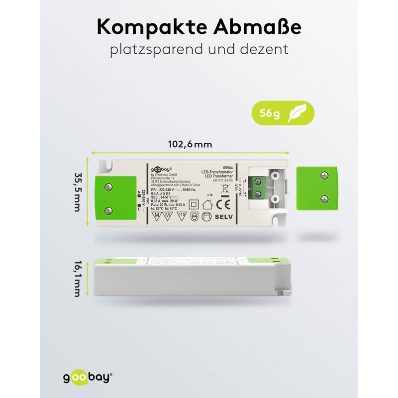 Goobay 65584 LED Transformer 350 mA/20 W/LED Transformer for Constant