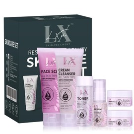 LXSKN Skin Care Set - Face Care with Cleanser Face Scrub Toner Serum Gel Moisturiser & Hydrating Cream to Reveal Glowing Skin