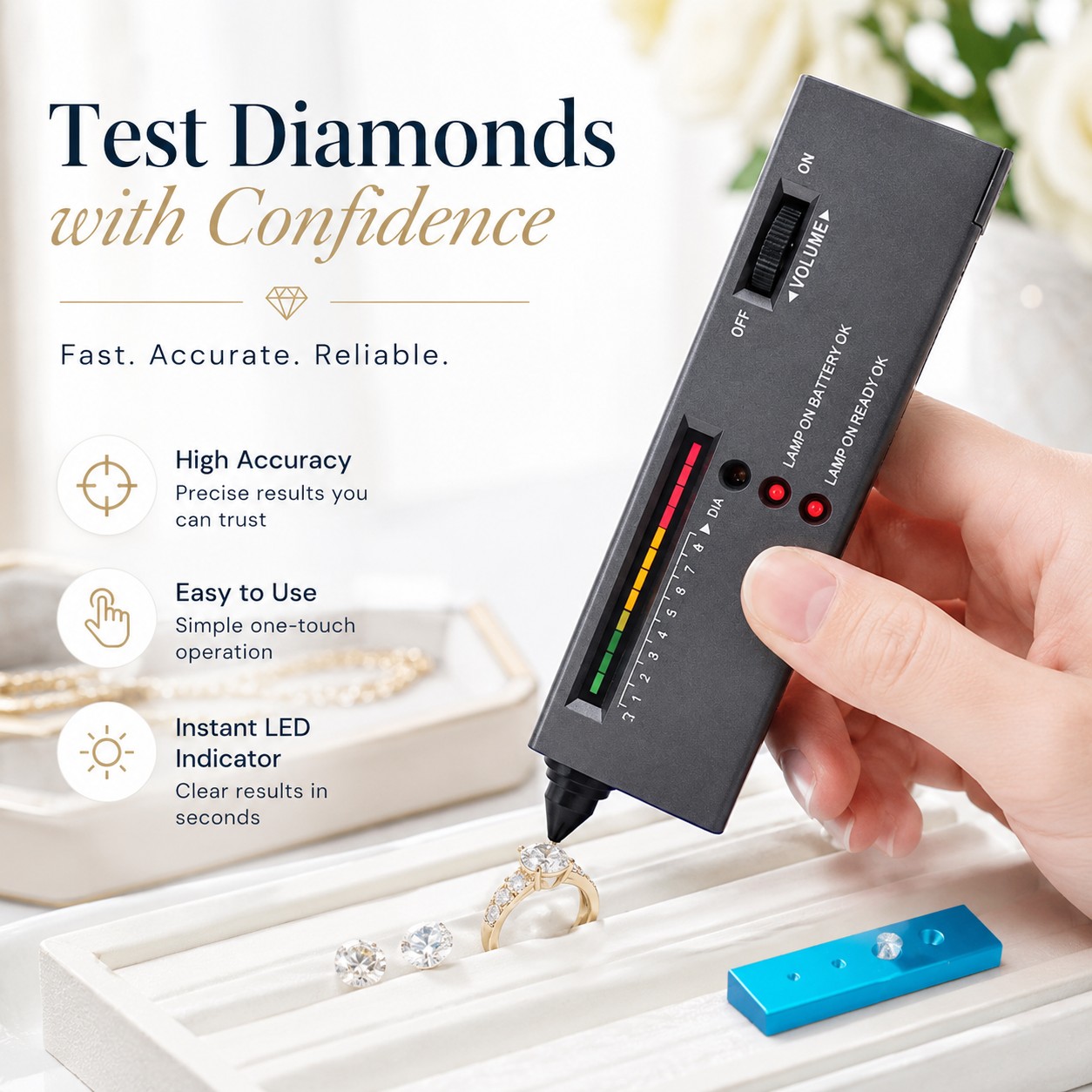 Diamond Tester Pen for Jewelry Checking – LED Gemstone Selector Tool for Rings Watches Gems