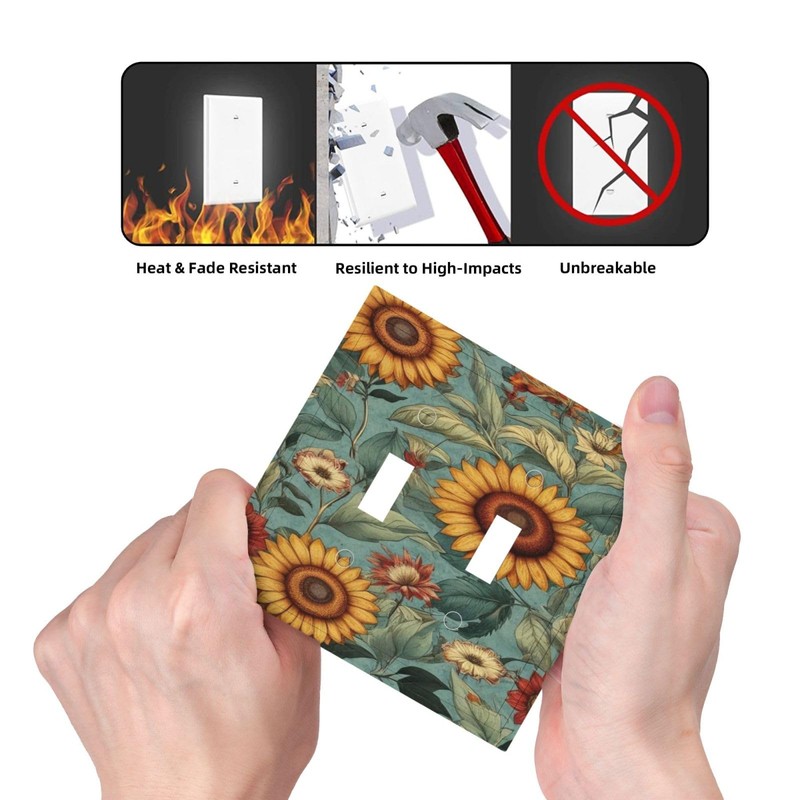 Azjincos Decorative Art Light Switch Covers Sun Flowers 2 Gang