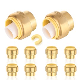 HeSun 10-Pack Pushfit Plug (End Cap), 1/2-Inch Push to Connect Plumbing Fittings with Disconnect Clip, Brass Push-fit Fittings for PEX, Copper, CPVC, PE-RT Pipes