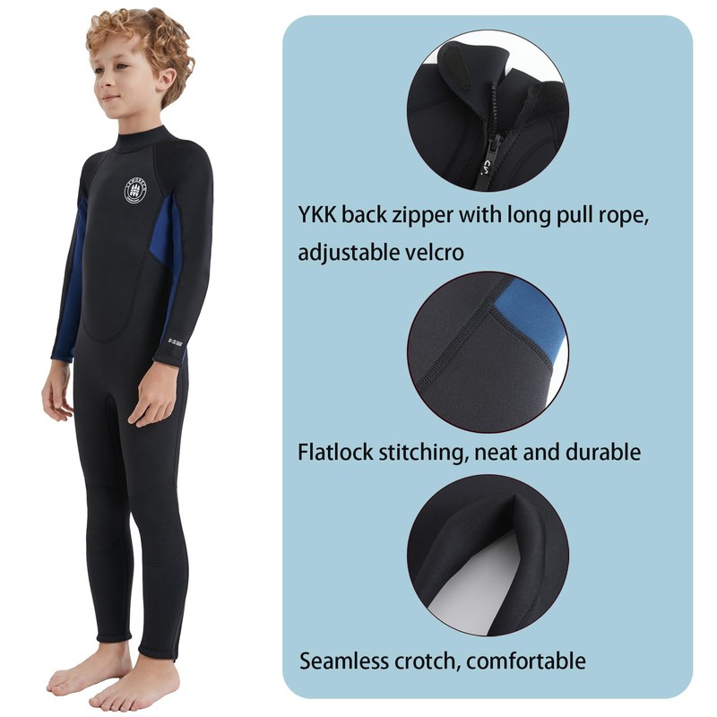 Lemorecn Wetsuit Kids 3mm Back Zip Full Wetsuit for Boys