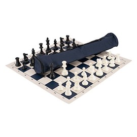 Quiver Chess Set Combination - Solid Plastic - Navy Bag/Board