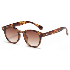RUNHUIS Retro Round Sunglasses for Men and Women, Fashion Vintage UV400 Protection Sunglasses, Leopard/Tee