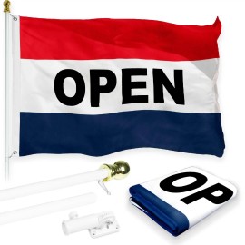 UD_G128 Combo Pack: 5 Ft Tangle Free Aluminum Spinning Flagpole (White) & Open Flag 2x3 Ft, LiteWeave Pro Series Printed 150D Po