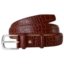 PASQUALE CUTARELLI Mens Crocodile Pattern Italian Leather Belt Cognac Small 32 Inches