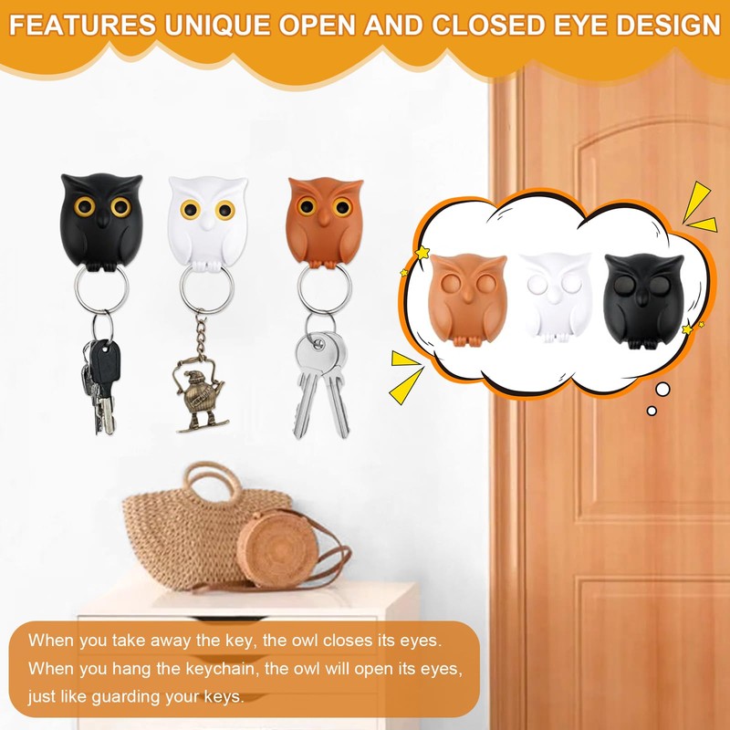 Exbrith Pack of 3 Key Hooks Owl, Owl Magnetic Key