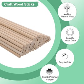 M METERXITY 50-Pack Dowel Rods Wood Sticks, 13/64 x 12 Inch Wooden Dowel Rods, Unfinished Hardwood Sticks, Precut Dowels for Crafting/DIYers/Make Baking/Decorating [Wood Color]