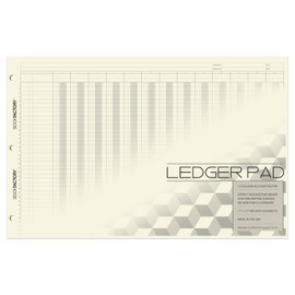 BookFactory Ledger Pad/Large 13 Column Accounting Ledger Columnar (Thirteen Columns) Pads - 17'' x 11'', 50 Pages, Notepad Landscape Format (Made in USA)