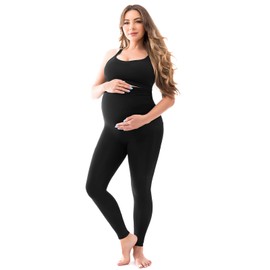 SINOPHANT Women's Maternity Leggings Over The Belly with Pockets,Pregnancy Yoga Pants Workout Leggings Black XL