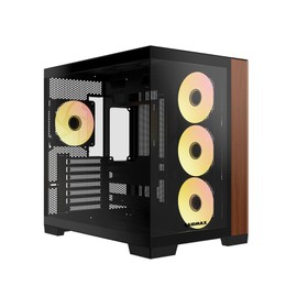 RAIDMAX Infinita Series I610 Dual Chamber ATX Gaming Case, Pre-Install Fans, 270° Seemless O11 Tempered Glass, Supports Up to 400mm GPU and 360mm Water Cooler (Wood)