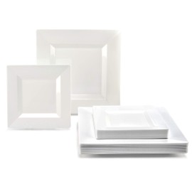 " OCCASIONS " 120 Plates Pack,(60 Guests) Wedding Party Square Disposable Plastic Plates Set -60 x 9.5'' Dinner + 60 x 6.5'' Dessert (Square White)