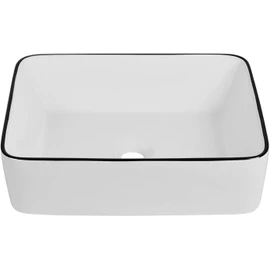 DeerValley 19" x 15" Bathroom Sink, Bathroom Vessel Sink Rectangular Above Counter Vessel Sinks, White Body Black Trim Vessel Sink, Porcelain Ceramic Vessel Vanity Sink Art Basin, DV-1V0002
