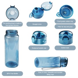 Uootach Water Bottle, 780 ml Sports Water Bottle, BPA-Free, Leak-Proof Water Bottle, One Press to Open, for Sports, Gym, Cycling, School, Office, Camping (Blue)