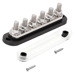 6 Gang 300A M8 Power Distribution Block Bus Bar Terminal Post Stud 12V Black Nickel Plated Corrosion Protection Anti-galling Durable and Compatible Enhance Your RV Experience