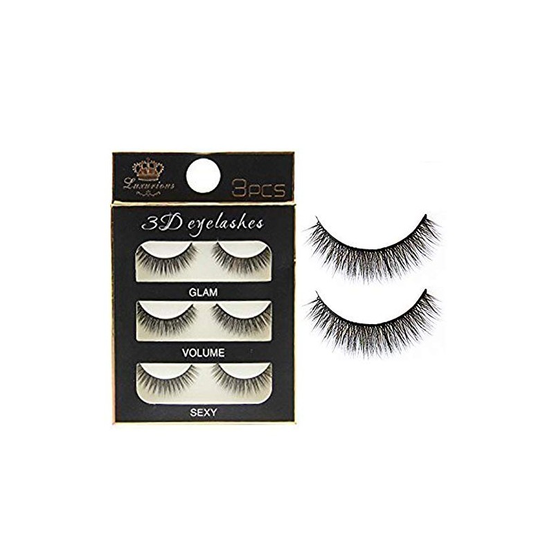 NESA 3 Pairs Black Handmade Natural 3D Thick Long False