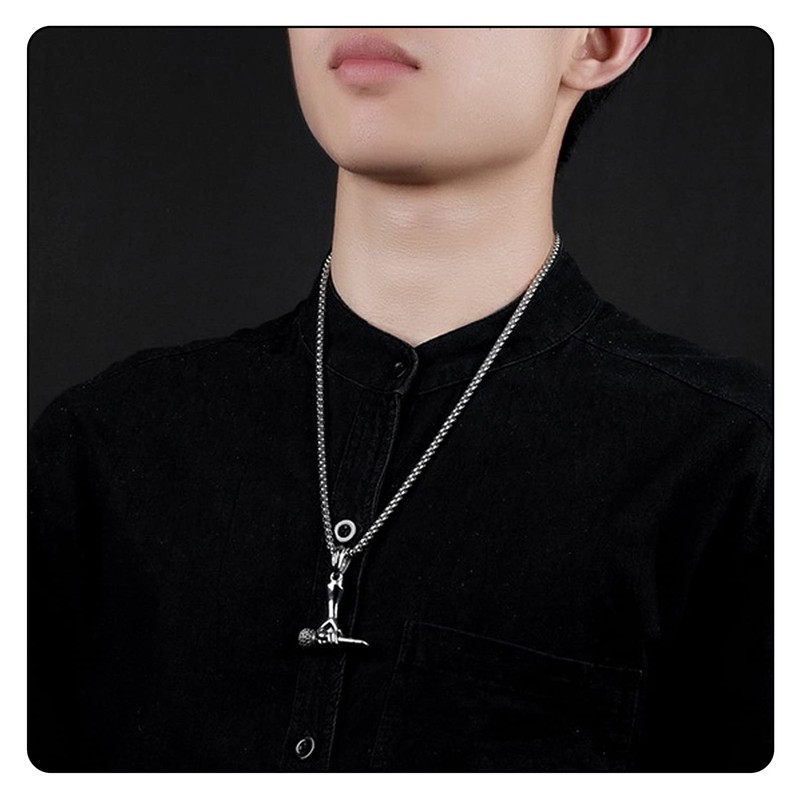 Fusamk Hip Hop Music Titanium Steel Microphone Tag Pendant 24"