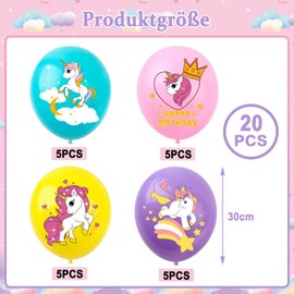 ParPix Pack of 20 Colourful Unicorn Balloons, Unicorn Decoration Children's Birthday Balloons, Unicorn Birthday Decoration, Pony Balloons Unicorn, Decorative Unicorn Birthday Balloons, Unicorn