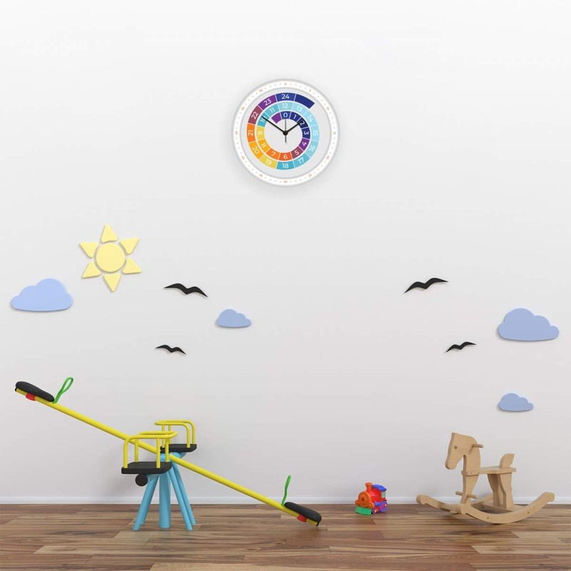 GRAVURZEILE Children's Wall Clock Rainbow Colours - Silent Children's Wall