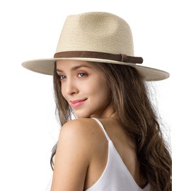 FURTALK Unisex Wide Brim Straw Panama Hat for Women Men Fedora Summer Beach Sun UPF Hat