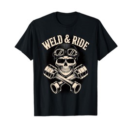 Skull with Goggles and Crossed Pistons Biker Artwork T-Shirt