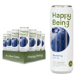 Happy Being Nutrient-Rich Blueberry White Tea – Infused with Turmeric, Elderberry, Vitamin D3, Caffeine Free, Plant-Based, Low Calorie & Low Sugar Drinks, 12oz (16 Pack)