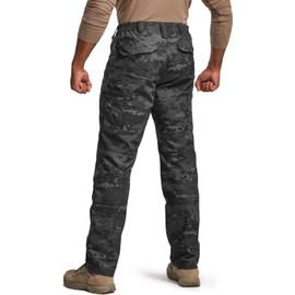 CQR Men's Flex Stretch Tactical Pants, Water Resistant Ripstop Cargo Pants, Lightweight EDC Outdoor Work Hiking Pants, Intense Utility Camo Black, 32W x 30L