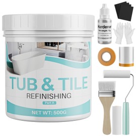 Tile Paint, 17.6oz Tub and Tile Paint Refinishing Kit with Tools and Hardener, Easy to Use for Countertop Bathroom Bathtub Kitchen Sink, Semi-Gloss White, Low Odor，25-30sq.ft