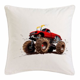 Reifen-Markt Kissenbezug 40x40cm Off Road 4X4 Monster Truck 4×4 GELÄNDEWAGEN Buggy Autocross STOCKCAR RENNEN aus Mikrofaser in Weiß