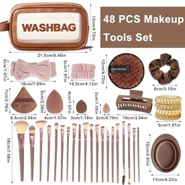 Juego de 48 brochas de maquillaje marrón, profesional y apto para principiantes, kit de brochas de maquillaje sintéticas de primera calidad, juego de 