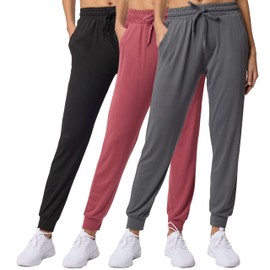 Real Essentials Women's Lounge Jogger Soft Teen Sleepwear Pajamas Fashion Loungewear Yoga Pant Active Athletic Track Running Workout Casual wear Ladies Sweatpants Pockets, Set 6, M, Pack of 3