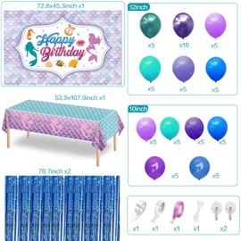 75 Pcs Little Mermaid Birthday Party Decorations, Under The Sea Mermaid Birthday Party Supplies Easy Assemble for Girls Mermaid Ariel Princess Party Decorations Garland Arch Balloons Kit
