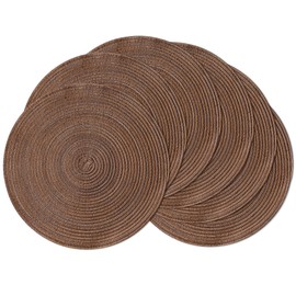 Leetaltree Round Placemats Heat and Slip Resistant Cotton Table Mats, Washable Bohemian Placemats for Dining Tables (Brown, Set of 6)