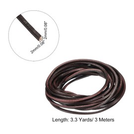 sourcing map 3.3 Yards 2mm Flat Leather Cord, Leather Lacing Strips for DIY Crafts Coffee