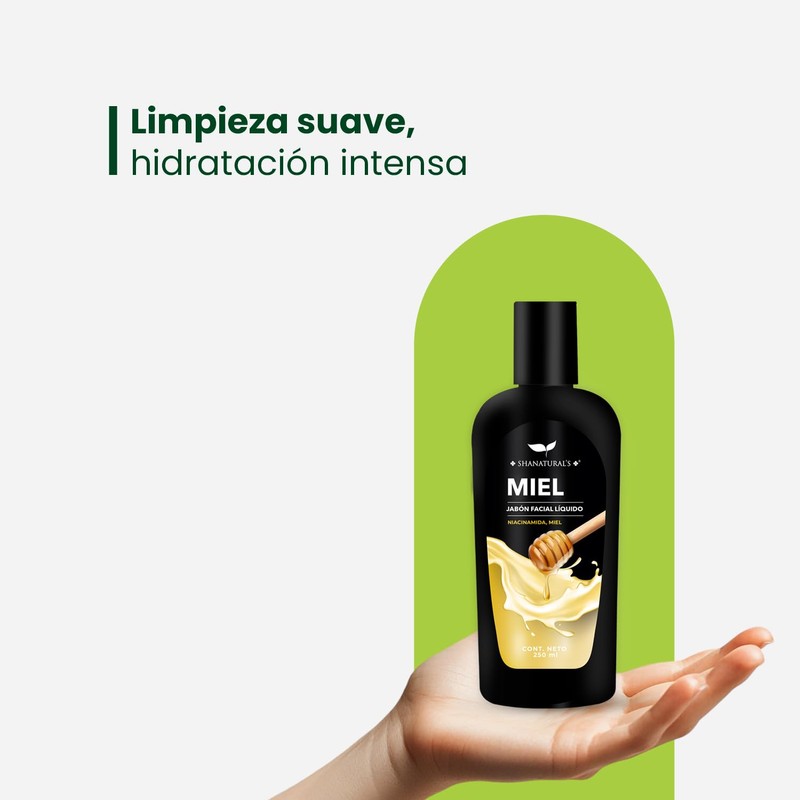 Shanatural's Jabón Facial Líquido de Miel y Niacinamida, 250 ml,