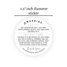 Candle Safety Stickers | 50 Pack | 2.5" Round | Candle Making Labels for Candle Jar