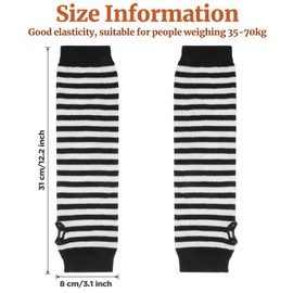 APLZGMG Y2K Striped Arm Warmers, Black & White Long Fingerless Knitted Gloves with Thumb Hole, Harajuku Kawaii Punk Gothic Arm Sleeves for Women & Men