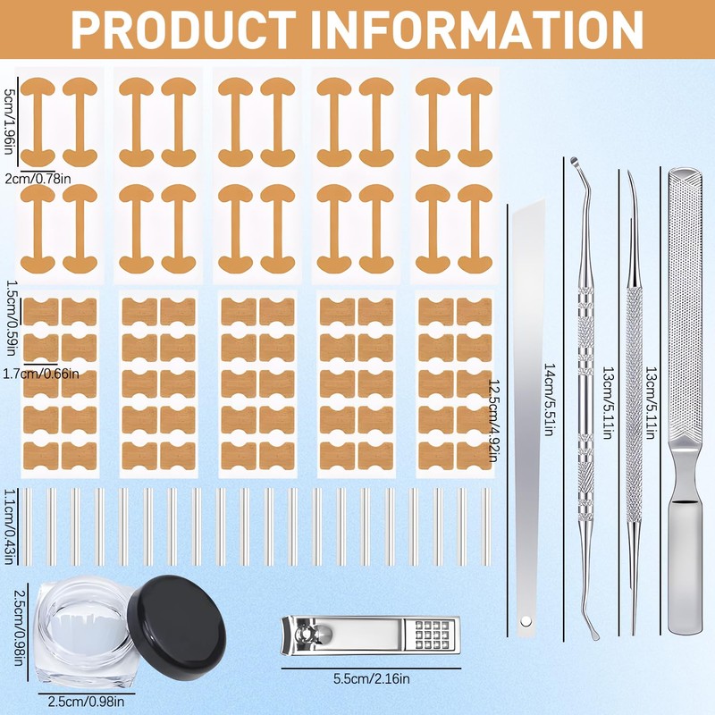 Professional Ingrown Toenail Set with Breathable Ingrown Toenail Strips, Curved
