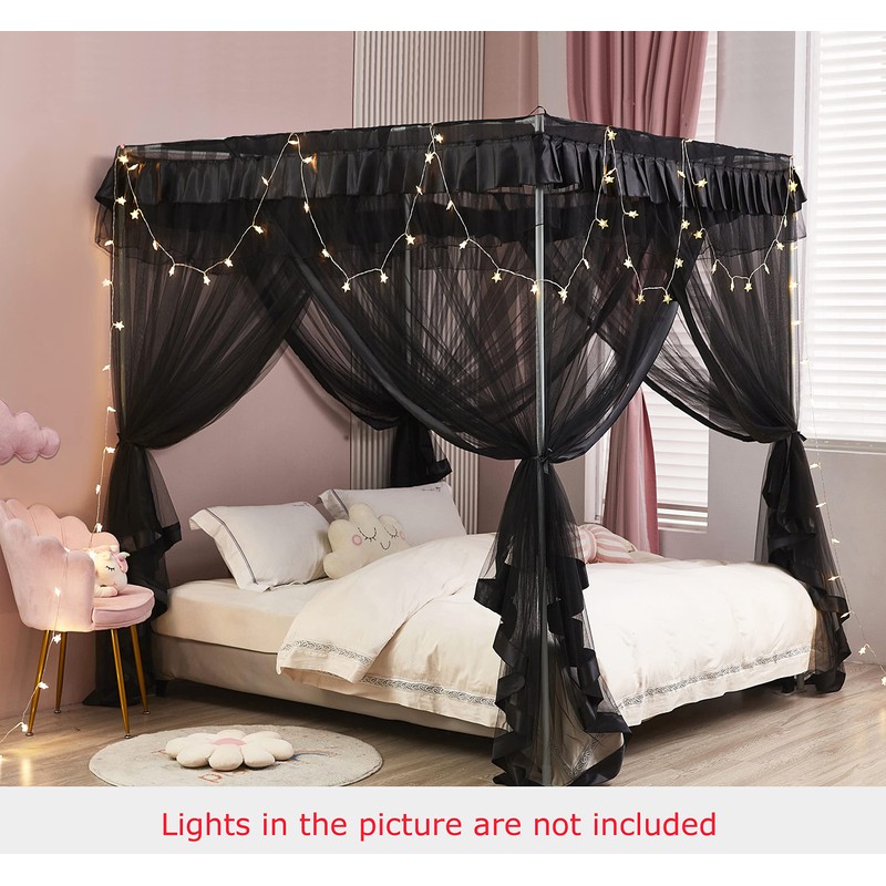 Mengersi Black Bed Canopy, 4 Corner Post Bed Canopy Curtains,