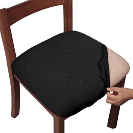 Gute Chair Seat Covers, Dining Room Chair Seat Covers with Ties, Stretch Jacquard Chair Covers Protectors for Dining Room Kitchen Chairs - 4 Pcs, Rhombic-Black